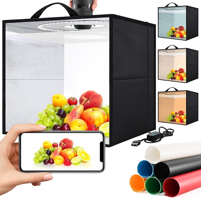 Light Box,Light Box Photography,12"x12"Photo Box,Photo Light Box | Product Photography Light Box with CRI >95,120 LEDs Lights,6 Photo Backdrops for Product Display