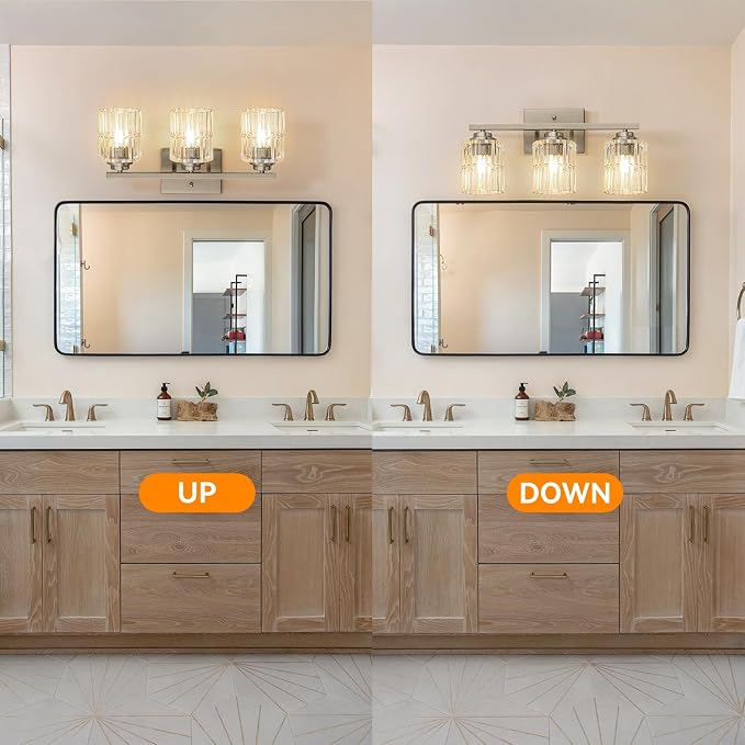 TALOYA Nickel 3Light Bathroom Vanity Light with Fluted Cylinder Glass Shade | Modern Vanity Lighting Fixtures, Bathroom Lights Over Mirror, Wall Mount Mirror Light Fixtures for Bathroom Hallway Bedroom