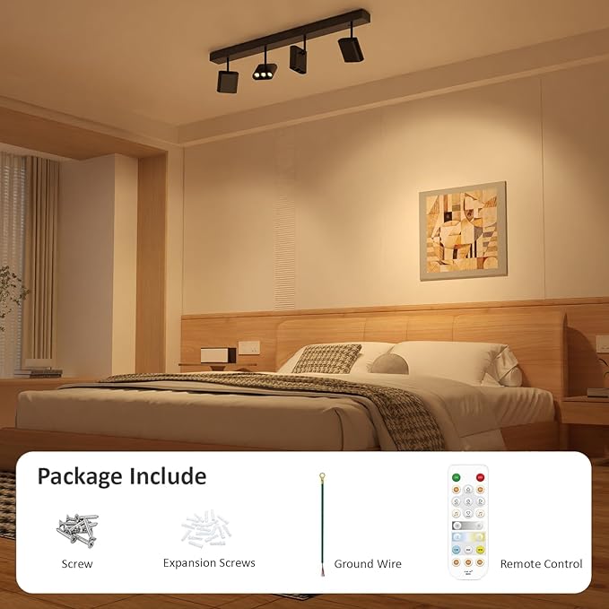 4 Light Heads Track Lighting Kit, Modern LED Track Lighting Fixtures Ceiling, Rotatable Light Heads with CCT 2700K-6000K & Brightness Dimming, Dimmable Ceiling Spot Lights for Living Room with Remote