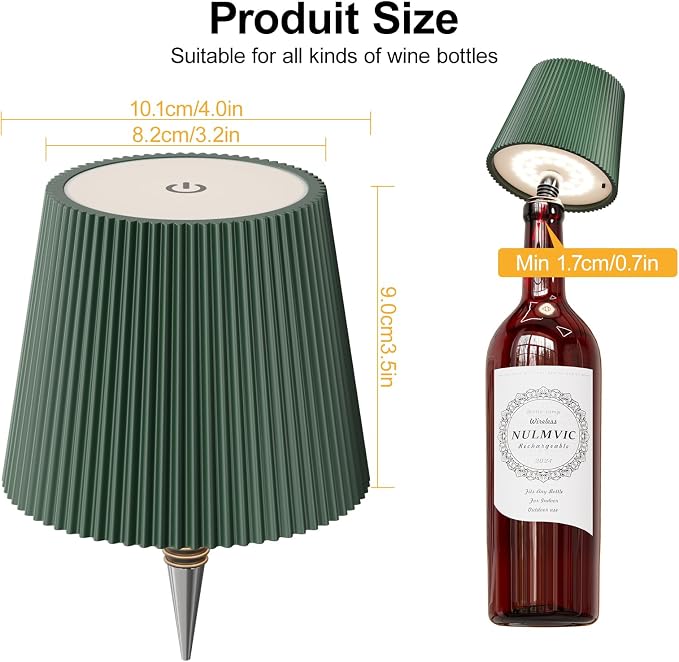 2 Pack Wine Bottle Lamps, 2026 New 3 Color Rechargeable Wireless Bottle Lamps, Bottle Light for Liquor Bottles with Touch Dimming for Parties, Restaurants & Home Decor（Dark Green）