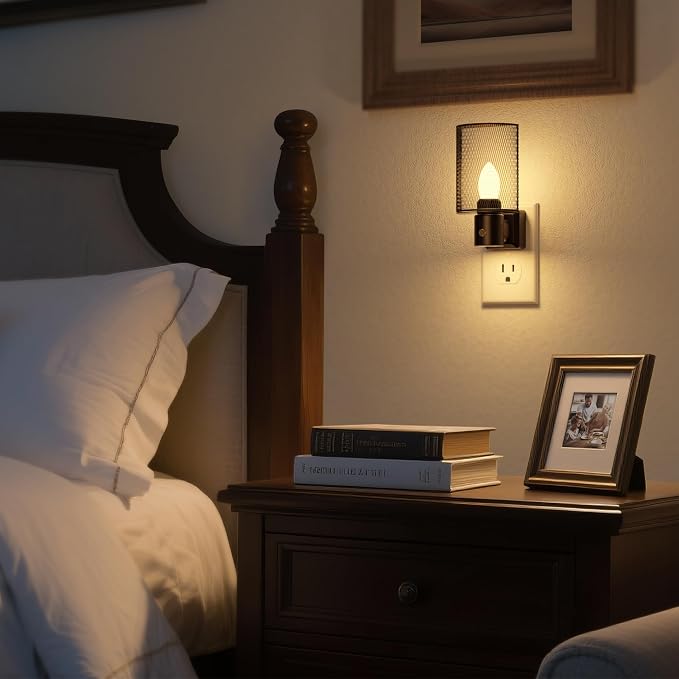 LED Night Light Plug in, Night Lights Plug into Wall | Dusk-to-Dawn Sensor, Vintage Farmhouse Decor, 3 Level Brightness Adjustable, Dimmable Nightlights for Adults, Bathroom