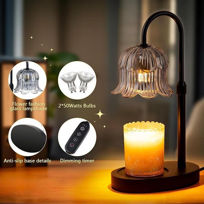 CRMILL Candle Warmer Lamp Electric Timer - Candles Height Control Warmers Scented Lamps No Flame Heat Warm Melt Wax Jar Modern Home Decor Table Lights for Home Living Bedroom Decorative
