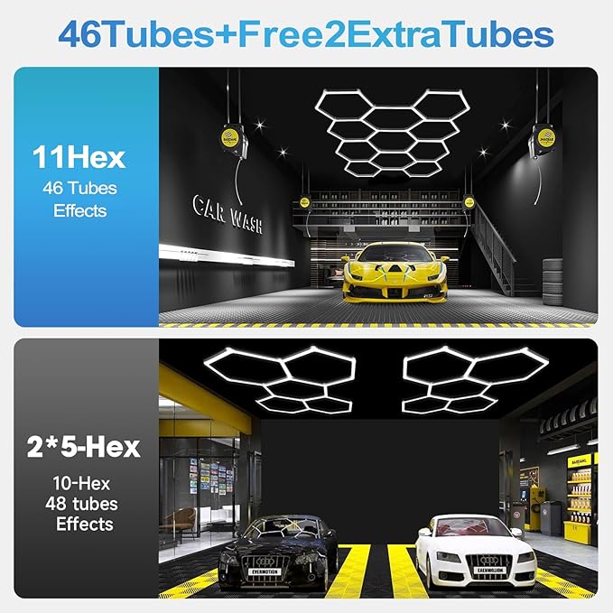 LZHOME Hexagon Garage Light: Upgraded 10-100% Dimmable LED Garage Hexagon Lights, 48 Packs LED Light, 52800LM Super Bright Hexagon Lights for Garage Gym Basement Hair Salon
