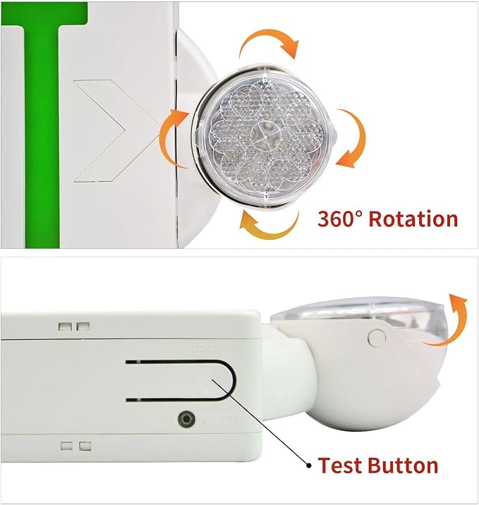 LED Emergency Light & Exit Sign Combo, Green Exit Sign, UL Certified Emergency Exit Light, Adjustable Lamps with Back-up Battery for Business (Green, 6 Pack)