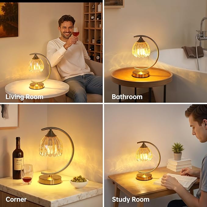 Set of 2 Tulip Table Lamp, 5200mAh Cordless Touch Control Table Lamp with 3 Color Temps & Stepless Dimming, Rechargeable Battery Table Lamp for Living Room, Bedroom, Shelf (Amber Tulip)