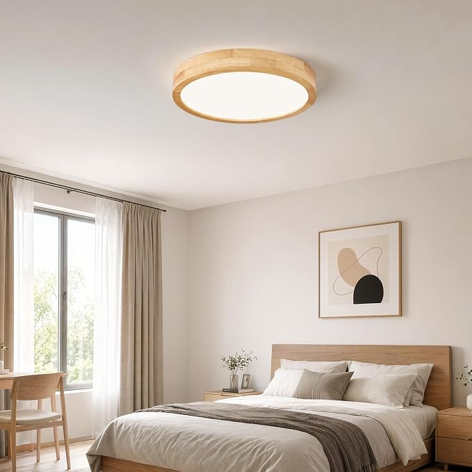 Pevfah Modern Dimmable 15.74 in Wood Flush Mount Ceiling Light, 5CCT LED Round Close to Ceiling Lighting Fixtures, Minimalist Ceiling Lamp for Bedroom, Kitchen, Hallway, Laundry Room