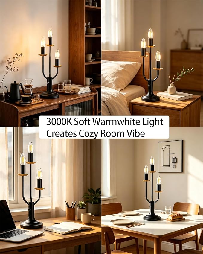 Vintage Candelabra Table Lamp Dimmable Black Lamp E12 Bulbs Included