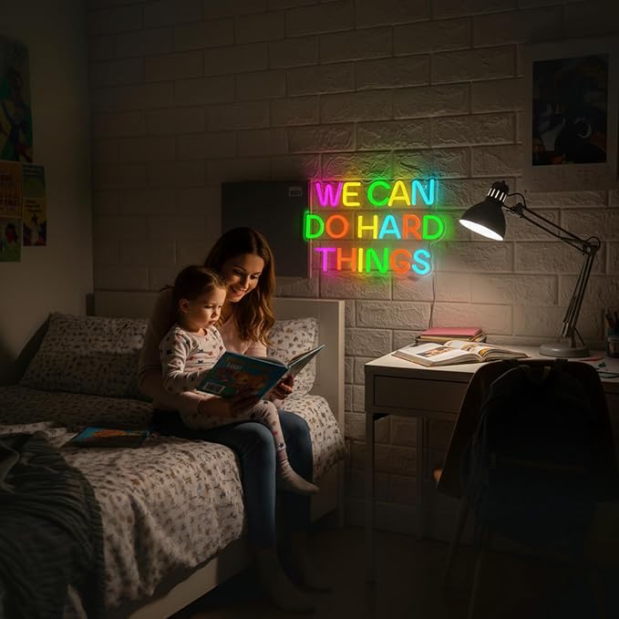 We Can Do Hard Things Neon Sign, Motivational LED Classroom Neon Light | Dimmable USB Powered Colorful Neon Light for Inspirational Classroom, Bedroom, Dorm, Office Decor, Teacher Gift, Student Gift