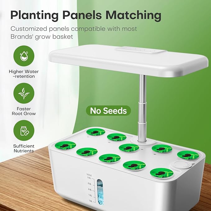 Indoor Garden Hydroponics Growing System: 10 Pods Kit with LED | Plant Germination Kit Herb Vegetable Growth Lamp Countertop, Hydroponic Planter Grower Harvest Lettuce for Beginner Gardeners