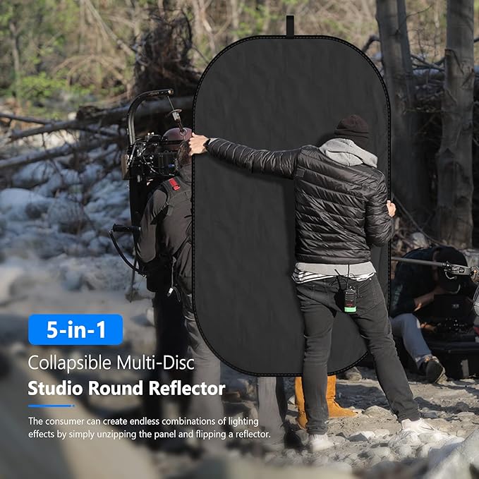 NEEWER 47"x71"/120x180cm Light Reflectors for Photography, Portable 5 in 1 Collapsible Multi Disc with Bag - Translucent, Silver, Gold, Black, White Diffuser for Studio and Outdoor Lighting