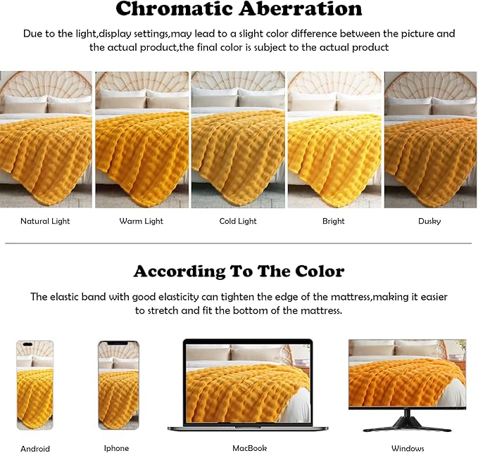 NEWCOSPLAY Queen Blanket for Couch Mustard Yellow Super Soft Flannel Fleece 3D Bubble Lightweight Bed Blanket All Season Use (Mustard Yellow, Queen(90"x90"))