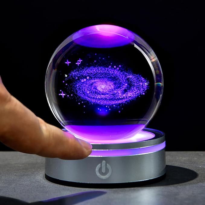 3D Galaxy Crystal Ball with LED Stand, 80mm Glass Sphere Decorative Balls, Milky Way Galaxy Space Globe Gifts for Women Men Mom Kids