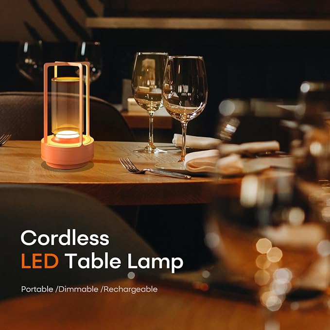Rechargeable Cordless Small Metal Table Lamp, Stepless Dimming, 3-Color | Gold, 2600mAh Battery, Portable LED Desk Light, Cute, Suitable for Indoor/Outdoor/Restaurant/Bedroom/Bar/Coffee/Camping