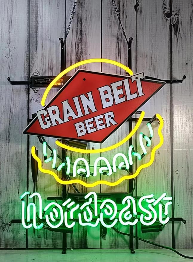 Neon Signs Beer Bar Bedroom Light Compatible For Grain Belt Beer Nordeast Sign Glass Neon Signs for Office Pub Cafe Man Cave Neon Light Art Wall Lights 24 X 20 Inches