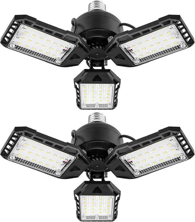 LED Garage Lights Bulb 2 Pack -80W, 8000LM 6500K Led Shop Light with 3 Deformable Panels, Basement Barn Light Garage Ceiling Lights, E26/E27 for Garage, Warehouse, Shop, Basement