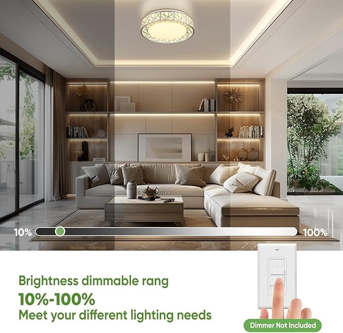 18 Inch Flush Mount Ceiling Light, Modern Brushed Nickel LED Ceiling Light Fixture, 35W 3500LM 2700-6500K Adjustable, Dimmable Ceiling Lights for Bedroom, Kitchen, Hallway, Bathroom, ETL