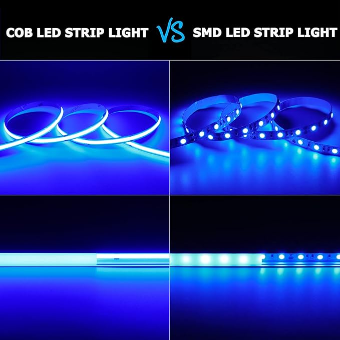 24V COB LED Strip Light Blue 5M/16.4ft 2400LEDs Uniform Glow Flexible IP20 Not Waterproof LED Tape Lights for DIY Cabinet Bedroom Kitchen Home Decor(No Power Supply)