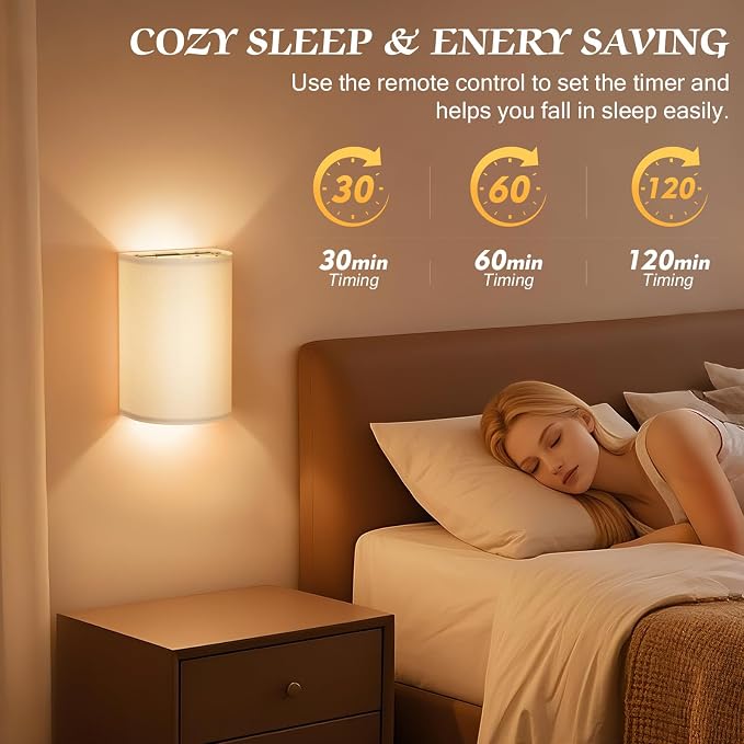 OCATO Wall Sconces Battery Operated Wireless Wall Sconces Set of Two | Battery Operated Magnetic Lamp Rechargeable Lights Dimmable with 16 RGB Walls Decor with Remote Timer for Bedroom Living Room