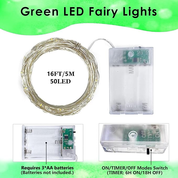 4 Pack Fairy Lights Battery Operated Halloween String Lights Timer Green | Each 16FT 50 LED, Bendable Cuttable Waterproof Wire, Fairy Lights Battery for Indoor Outdoor Halloween Eve Party Home Decor