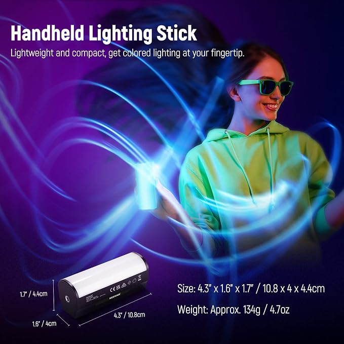 NEEWER Basic Magnetic Handheld Light Wand with Desk Tripod, 360° Full RGB Mini LED Video Tube Light Stick, 2500mAh Battery 2500-8500K Dimmable Lighting for Studio Camera Photography Recording, TL96RGB
