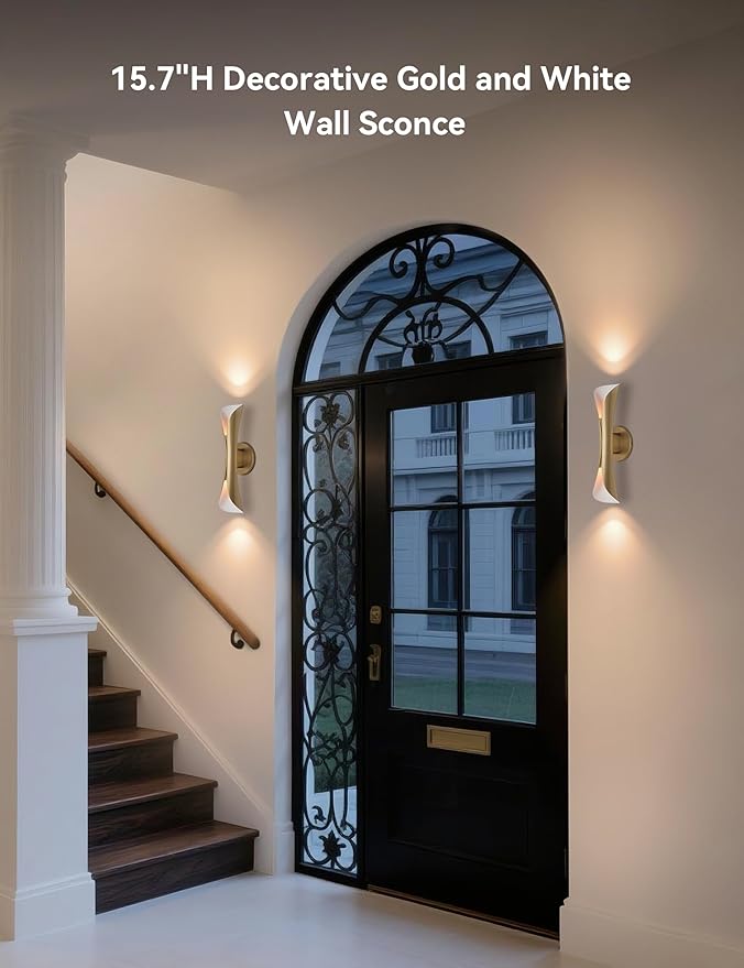 Tubicen Gold Wall Sconce Hardwired Elegant Modern Movie Theater Sconces Lighting Up Down Indoor 15.7" H Dimmable Decorative Accent Wall Lights for Living Room Bedroom Hallway Stairway