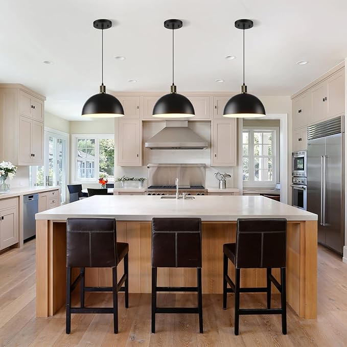Black Pendant Lights Kitchen Island 3 Pack, 11.8" Modern Black and Gold Pendant Light Fixtures Dome Farmhouse Hanging Lights for Sink Dining Room Hallway Entryway
