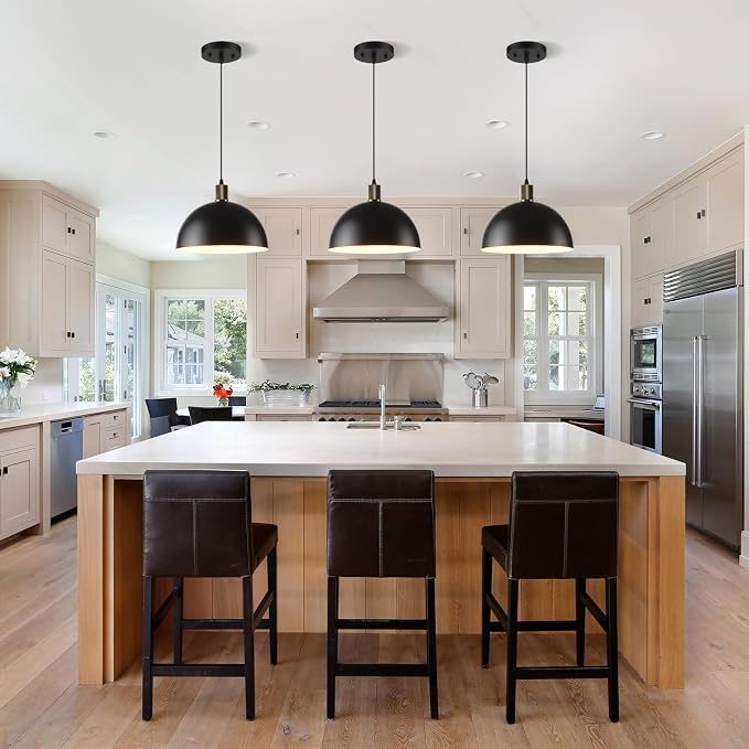 Black Pendant Lights Kitchen Island, 11.8" Modern Dome Pendant Light Fixtures Farmhouse Hanging Lights for Dining Room Hallway Sink Entryway