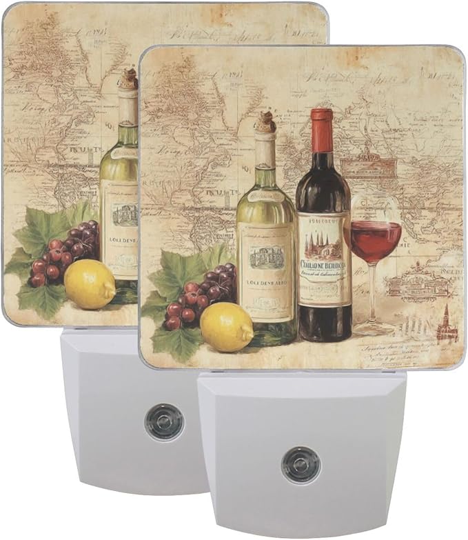 Vintage Wine Grapes Night Light Dusk to Dawn Sensor LED Night Dimmable Nightlight Lights Plug into Wall for Living Room