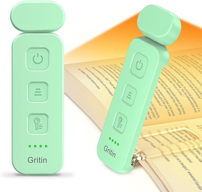 Gritin Reading Light, Rechargeable Book Light for Reading in Bed | Eye Caring 3 Color Temperatures, 5-Level Dimmable Brightness, Long Lasting, Compact Size Clip on Book Lamp for Bookworms-Cyan
