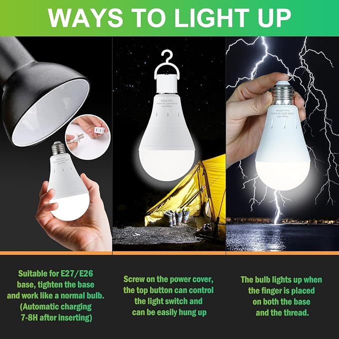 DEBAOBULB 20 Pack Rechargeable Emergency Light Bulbs, Battery Powered LED Light Bulb 6000K Daylight E26 120 Volt 9W 60W Equivalent with 1200mAh for Home Power Outage Camping Hurricane