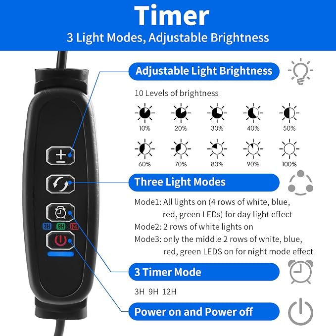 AQUANEAT LED Aquarium Light with Timer for 12-16 Inch Fish Tank, Brightness Adjustable, Full Spectrum, Low Medium Light Plant Lamp