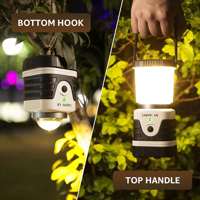 Lepro 1000LM LED Camping Lantern Rechargeable, 4400mAh White Tent Light with 4 Light Modes, Waterproof Lantern Flashlight for Hurricane Emergency, Camping Essentials, USB Cable Included