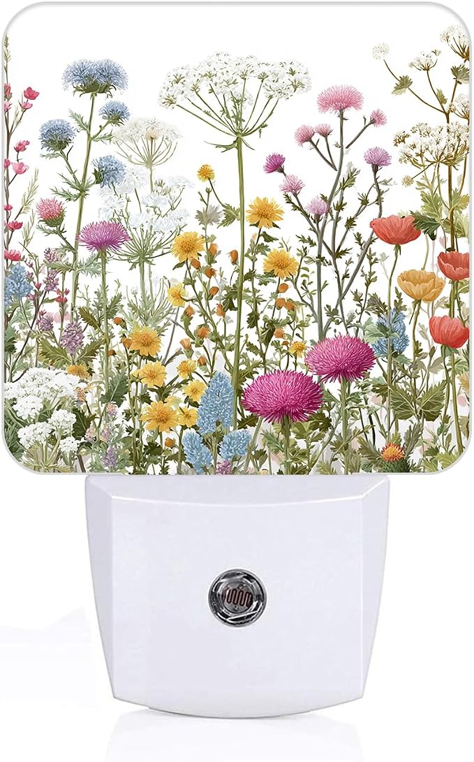 Herbs and Wild Flowers Night Light,Plug Into Wall with Dusk to Dawn Light Sensors, Warm Nightlights for Bedroom,Bathroom,Hallway,Kitchen,Gifts Ideal for Boys Girls Women Men
