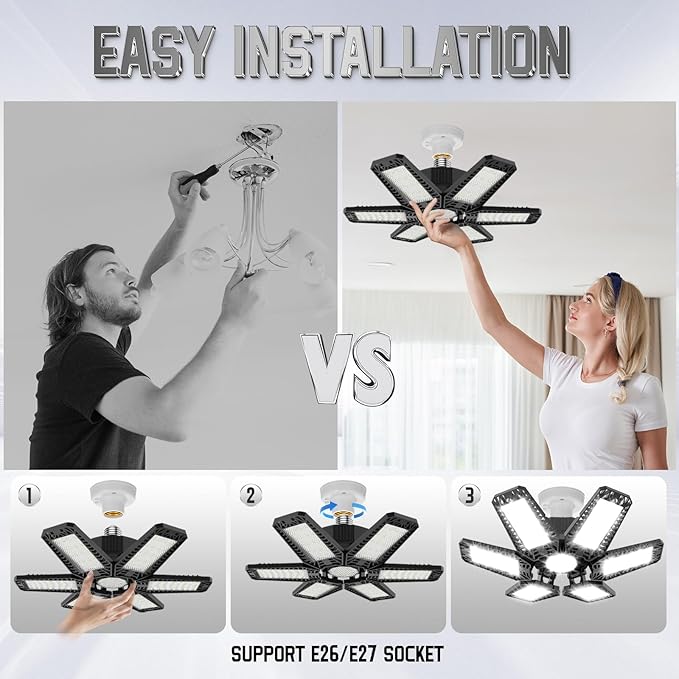 Garage Light 8 Pack 160W, 16000LM LED Lights for Garage with 6+1 Deformable Panels 6500K Screw in LED Shop Lighting for Workshop, Basement Support E26/E27