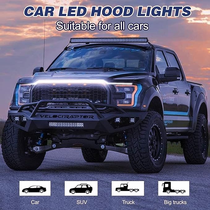 Car LED Hood Light Strip for Cars, SUVs, Trucks, White, 70 Inch | 12V, Flexible Waterproof, Daytime Running Lights, Universal Engine Cover Decoration, Dynamic Scan Start-up Effect