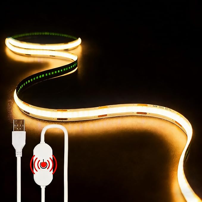 USB LED Light Strip, 3000K Warm White COB LED Strip Lights, 3.28FT TV Lights Flexible Small Led Lights with Touch Switch Controller White 5V LED Strip Light for TV Backlight Bedroom