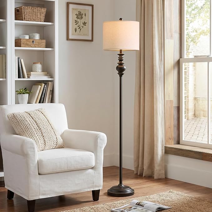 BOBOMOMO 64.25" Farmhouse Floor Lamp with Remote, Dimmable Black Floor Lamp with Adjustable Color Temperatures, Tall Standing Lamps for Living Room Corner, Bedroom & Office, 9W Bulb Included