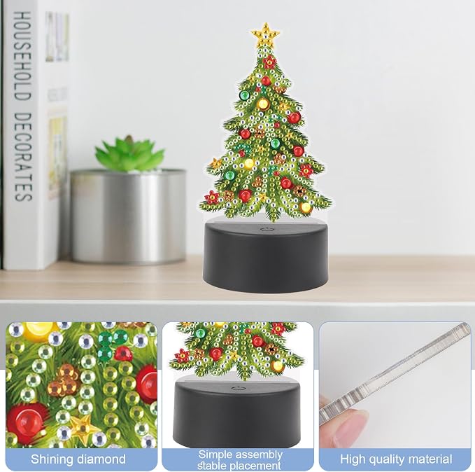 JISHSHAY Christmas Diamond Painting Night Light Diamond Art Table Lamps Gem Art LED Lights Gem Painting Desk Lamp Mosaic Kits for Adults DIY Kits for Adults Paint by Numbers Christmas Tree
