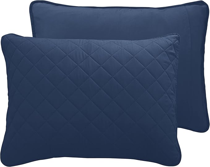 Easy-Going California King Size Reversible Quilt Set with 1 Quilt and 2 Pillow Shams, Soft Bed Quilt Cover, Water Resistant Lightweight Microfiber Bedspread, Stain Resistant, Dark Blue/Light Blue