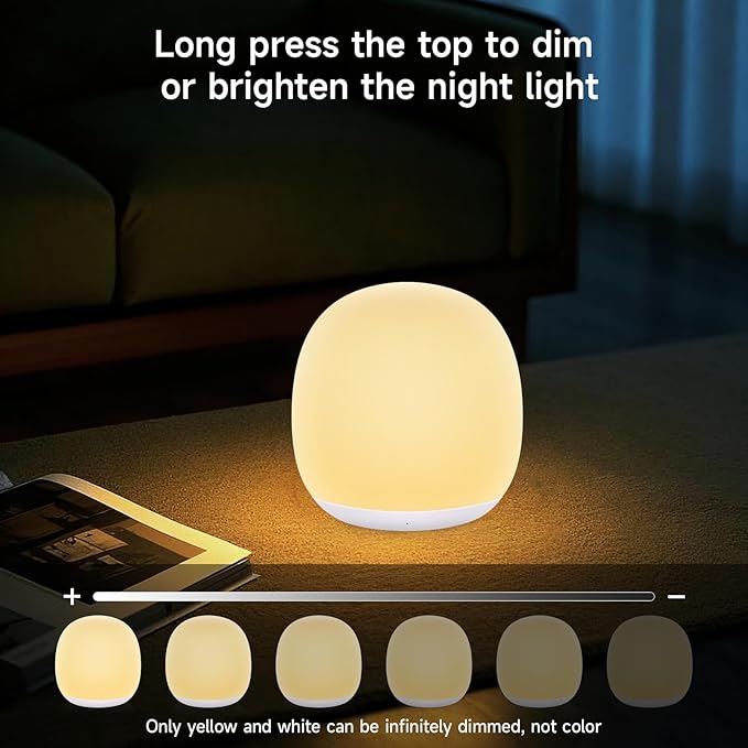 Night Light for Kids, Baby Egg Night Light with 7 Colors Changing Mode & Stepless Dimming, Soft Silicone Touch Nursery Night Lamp BPA Free, 1 Hour Timer, Rechargeable for Breastfeeding