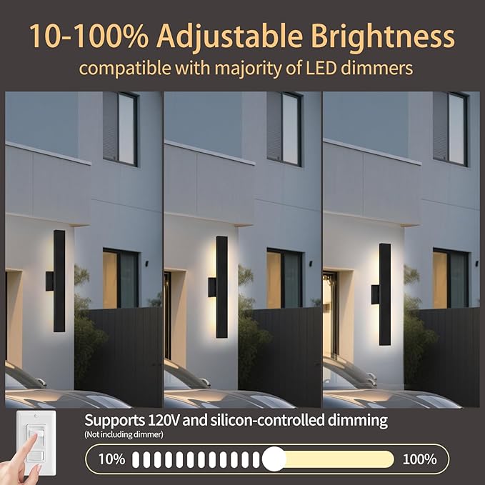 Aluminum Modern LED Wall sconces 2 Pack, 24.4 inch Black Wall Lights 28W