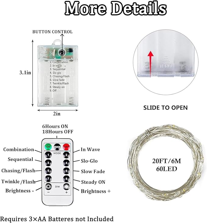KAQ Fairy Lights Battery Operated with Remote，4Pack 80FT 240LED Cold White | Timer and 8 Modes, Cuttable Starry Twinkle String Lights for Bedroom, Wedding, Classroom and Christmas Decor