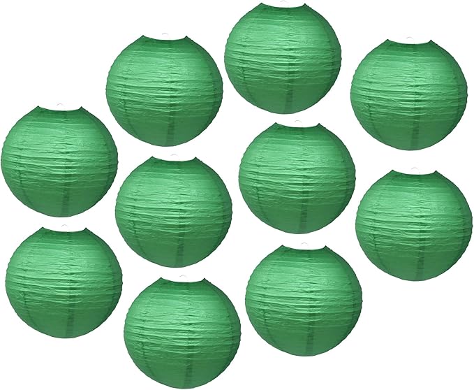 Mudra Crafts Dark Green Paper Lanterns Wedding Party Decorations - 12 in 10 Round Hanging Ceiling Lanterns, 10 Pack, Decorative Lamp Shades
