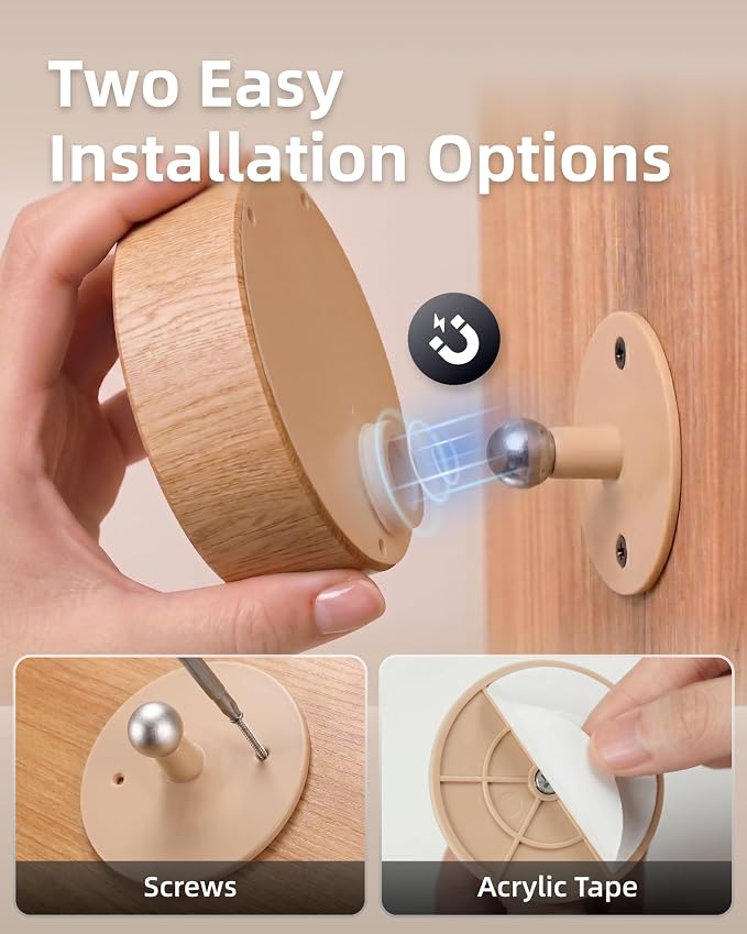 EZVALO LED Wall Mounted Light, 3000mAh Rechargeable Cordless Wall Sconce, Dimmable with Remote & Touch Control, 3 Color Temps, 360° Rotatable for Bedroom, Bedside, Reading(Wood, 2Pack)
