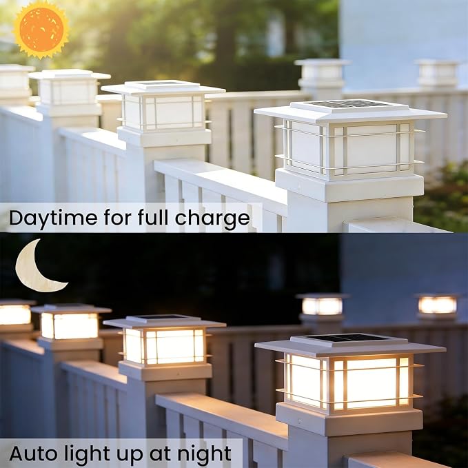 Dynaming 4x4 Solar Post Cap Lights Outdoor with 2 Color Modes, 12 Pack Fence Post Solar Lights White Shell Fit for Vinyl/Wooden Posts, High Brightness SMD LED Lighting Decor for Garden Deck Patio