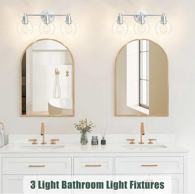 3 Light Bathroom Light Fixtures, Brushed Nickel Bathroom Vanity Lights, Modern Vanity Lights 3-Light Globe Bathroom Vanity Lighting Fixture Over Mirror
