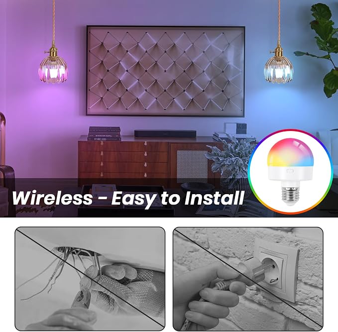 Battery Operated Pendant Light,Mini Hanging Lights RGB Rechargeable Light Bulb 2500mAh 5.1Inch with Remote Control Wireless Adjustable Rechargeable Chandelier for Kitchen Island Hallway