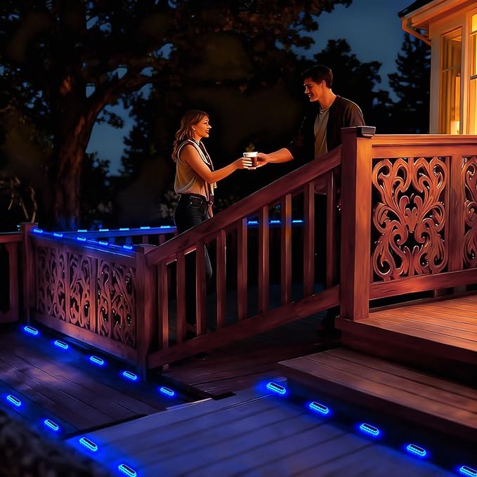 T-SUN Solar Deck Lights Outdoor Waterproof, Deck Lights Solar Powered, Driveway Marker Light for Fence Front Door, Step, Stair, Garden, Sidewalk, Pathway, Dock Porch, Backyard (Blue, 8 Packs)