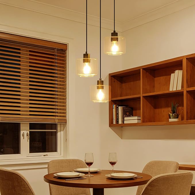 3-Light Pendant Lighting, Black Dining Room Chandelier Light Fixture Over Table with Clear Glass, Modern Cluster Hanging Lights for Kitchen Island Dining Room Sink, OS-YQ8153-3BKC