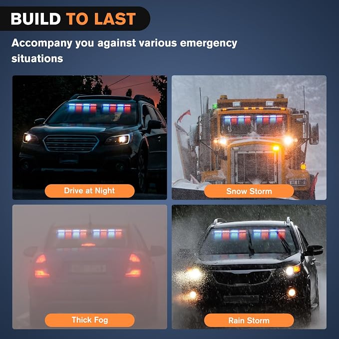 Nilight 32LED Red Blue Emergency Dash Strobe Lights with Controller | Suction Cups Warning Hazard Interior Front/Rear Windshield Deck Split Light Bar for Trucks Construction Vehicles